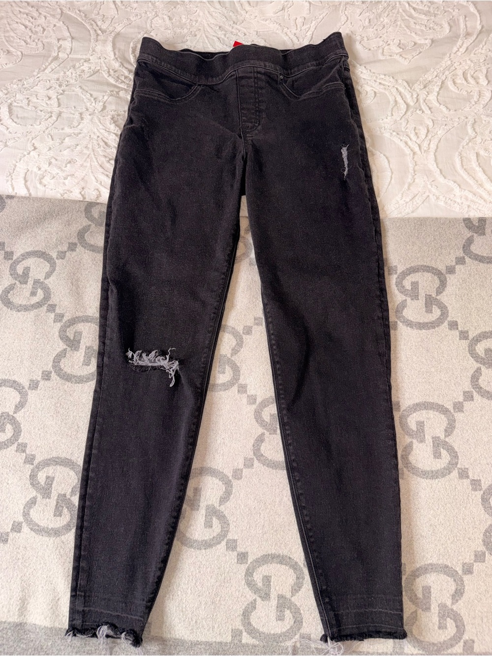 SPANX Black Skinny Distressed Jeans